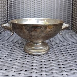 Antique-Style Silver Plated Pedestal Bowl with Fish Handles
